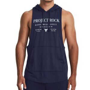$50 UNDER ARMOUR PROJECT ROCK SLEEVELESS HOODIE 1382279-410 NAVY/HALOGEN BLUE M